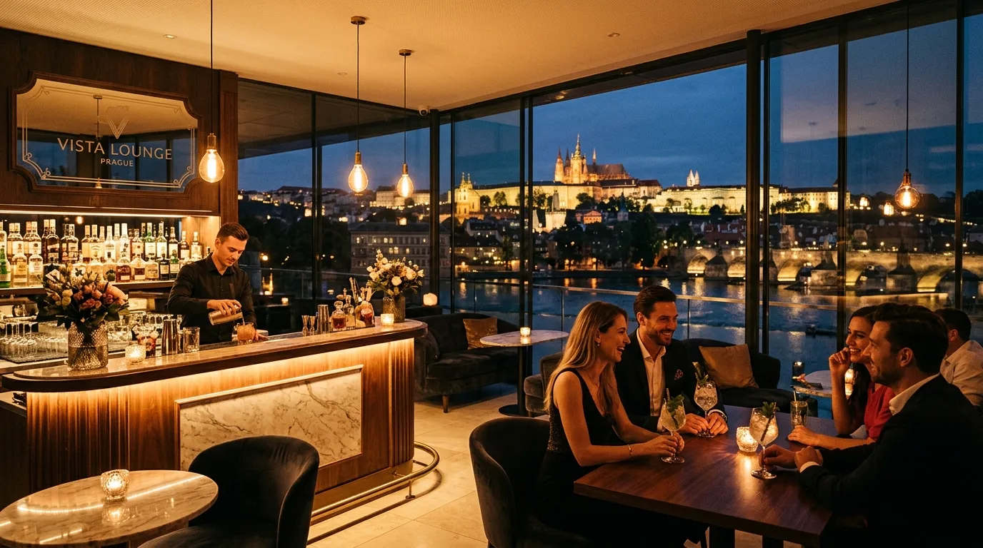 Kam v Praze do baru: Tajná místa a speakeasy bary, o kterých turisté neví 1 Atmosféra luxusního koktejlového baru v centru Prahy s výhledem