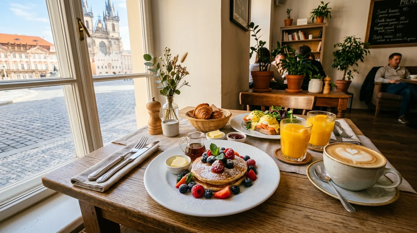 Snídaňové menu Praha: 12 ověřených míst pro úžasné ráno 1 Bohaté snídaňové menu s vejci Benedikt a čerstvou kávou v pražské kavárně