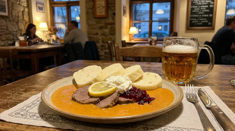 Česká restaurace Jiřího z Poděbrad Praha: Kde na skvělou svíčkovou, kachnu a pivo na Vinohradech