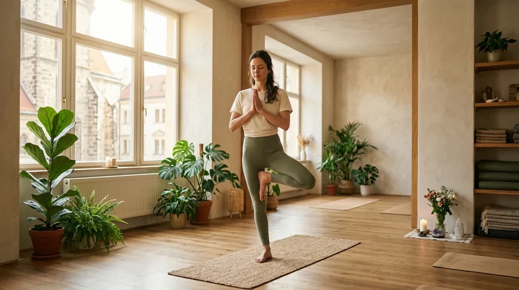 Yoga BlueArt Praha — Kurzy, lekce jógy a meditace | BluePraha (Obrázek vygenerovaný umělou inteligencí)